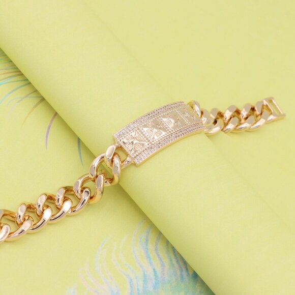 "Bold Rose Gold Bracelet with Pyramid Texture & Micro Pave Accents, XPBL0928 - Picture 8 of 12